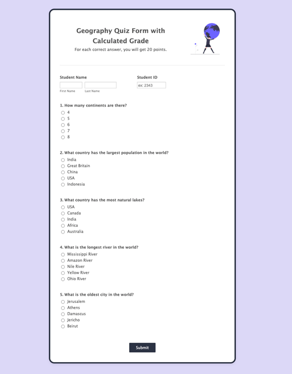 Casa das Ciências - Quiz! - Modelo de Questionário