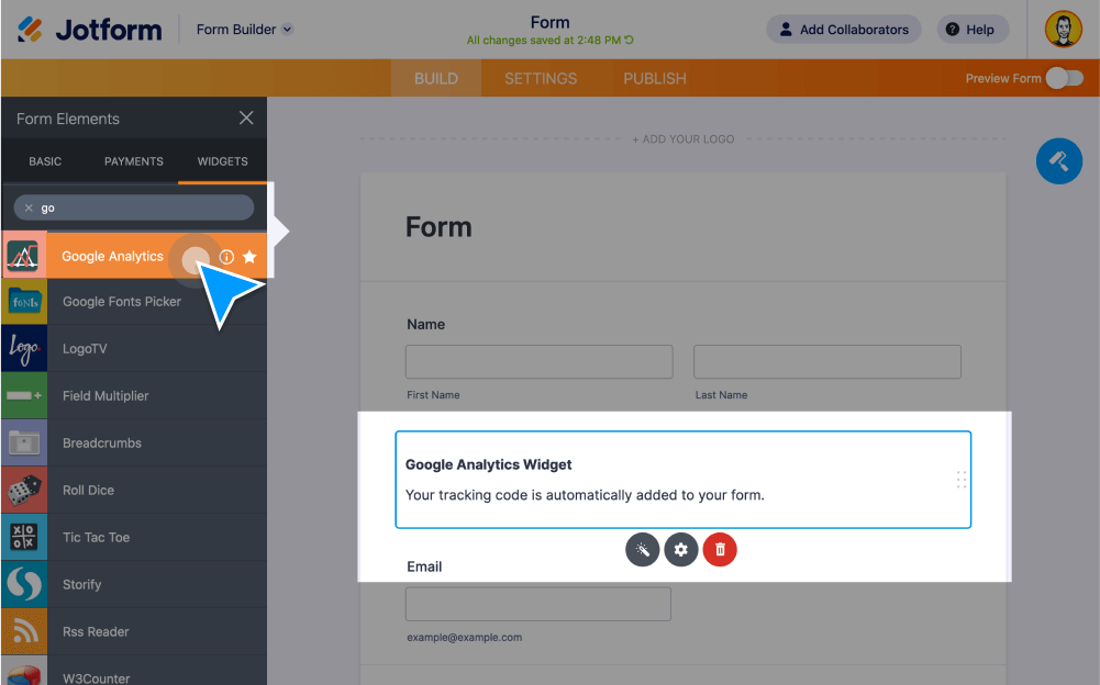 Analytics form. JOTFORM.