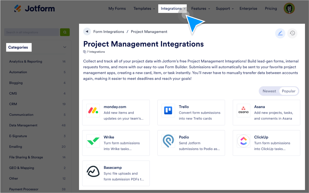 Connect your projects with online forms