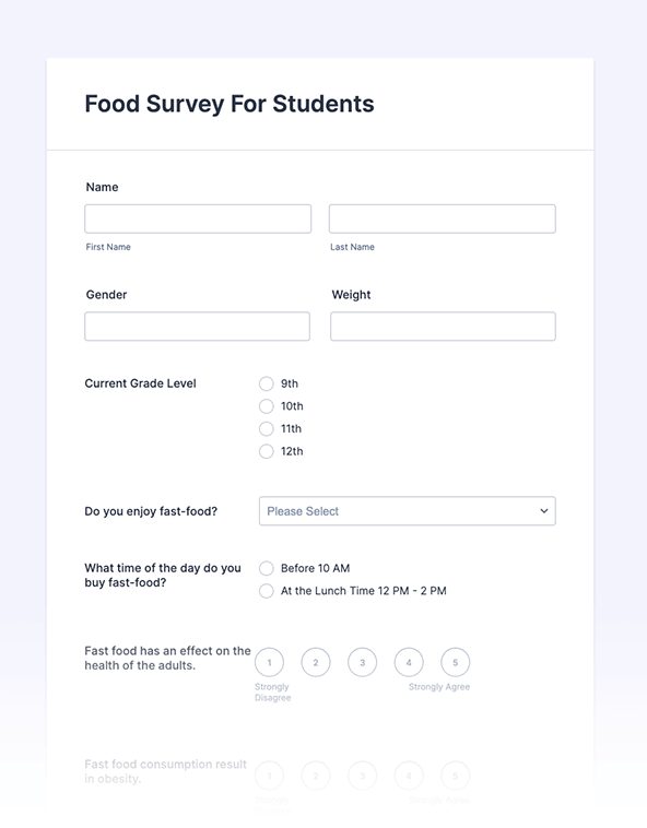 Food Surveys Examples Questions Jotform