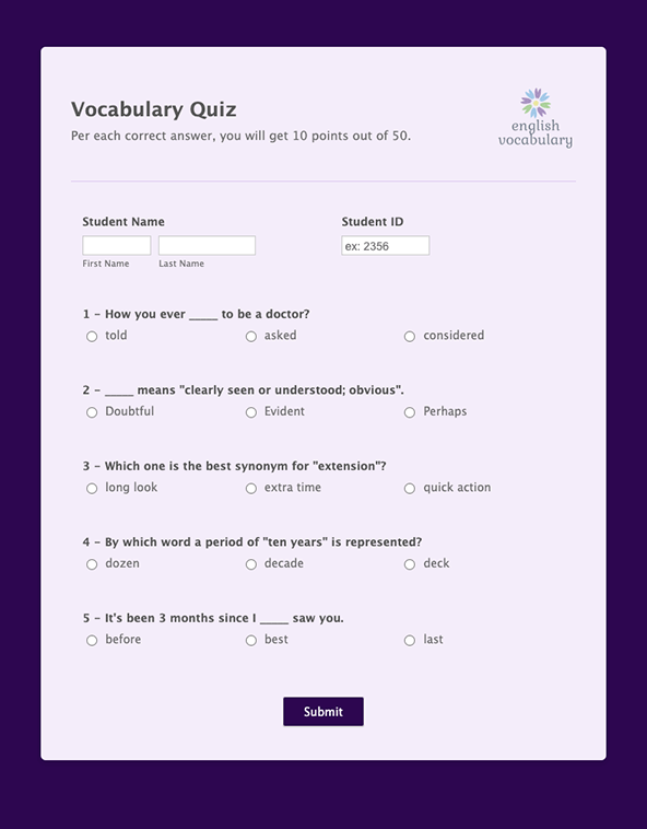 Free Online Test Maker Multiple Choice Tests Jotform