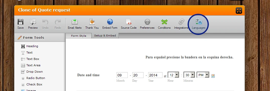 Set Spanish language as the default when the jotform is shown Image 1 Screenshot 30