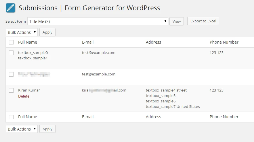 array key exists warning displayed while viewing submissions using Form Generator WordPress plugin Image 1 Screenshot 20