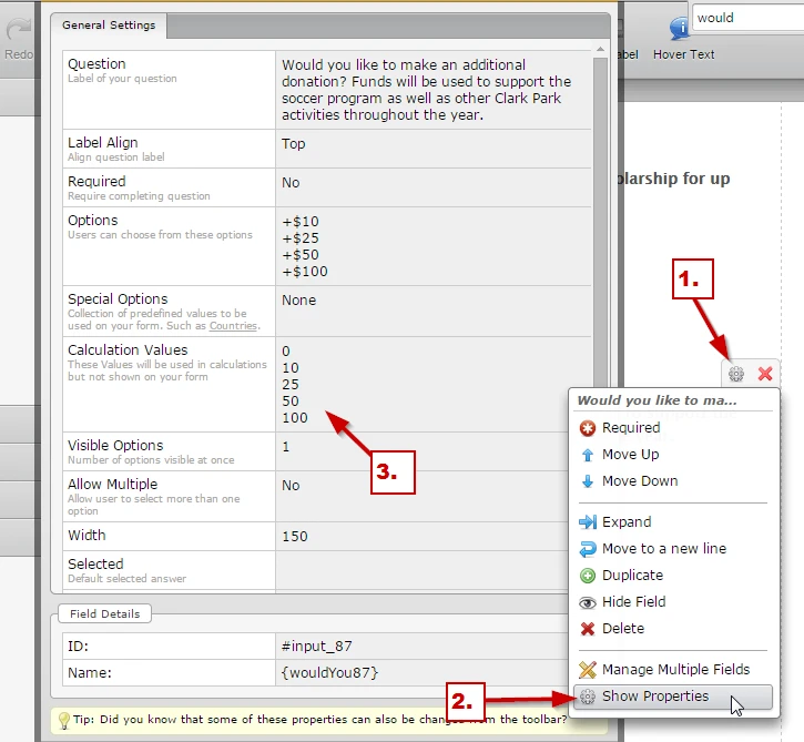 Dropdown Field: No option selected points to the first Calculation value Image 2 Screenshot 41