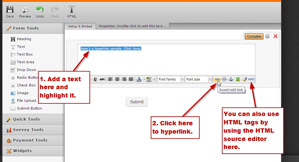 How can I insert a hyperlink into my form? Image 2 Screenshot 51
