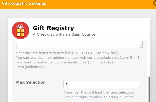 How to set up Quantity Gift Registry widget to allow only one selection? Image 1 Screenshot 20