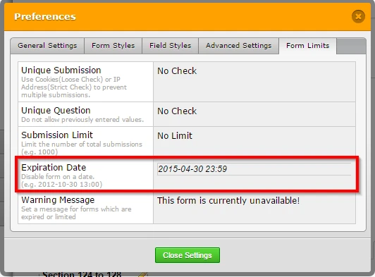 How do I set up the end date for a registration through my JotForm? Image 1 Screenshot 20