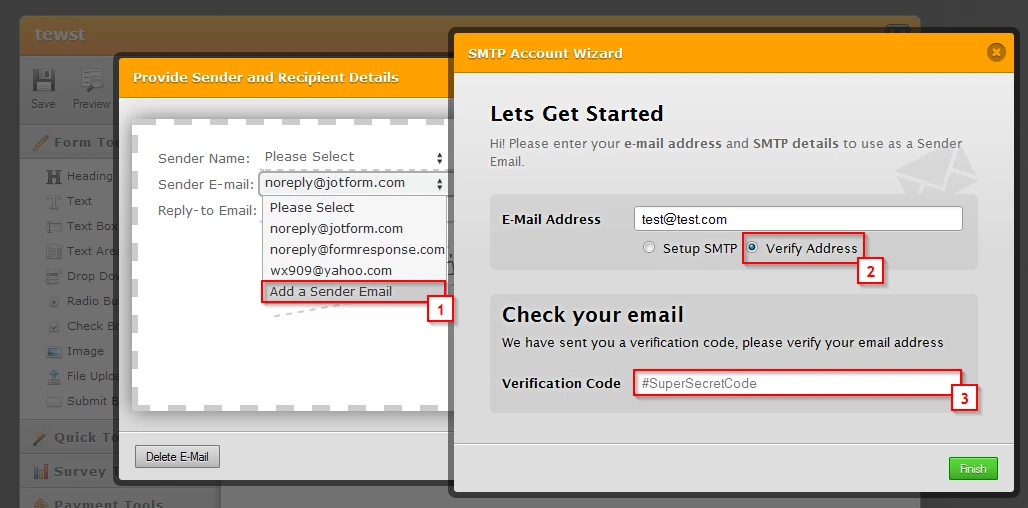 Where do I find the SMTP Account Wizard to verify an email address Image 1 Screenshot 20