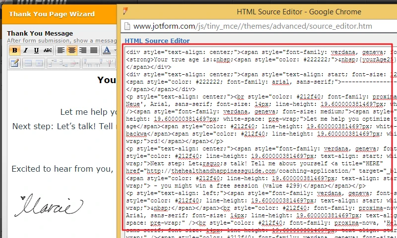HTML Editor not working on Thank you page Screenshot 20