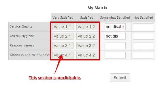 How to disable the first two columns of the matrix table making it unclickable Screenshot 104