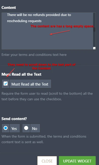 Consent Box/Terms widget not working properly. Image 10