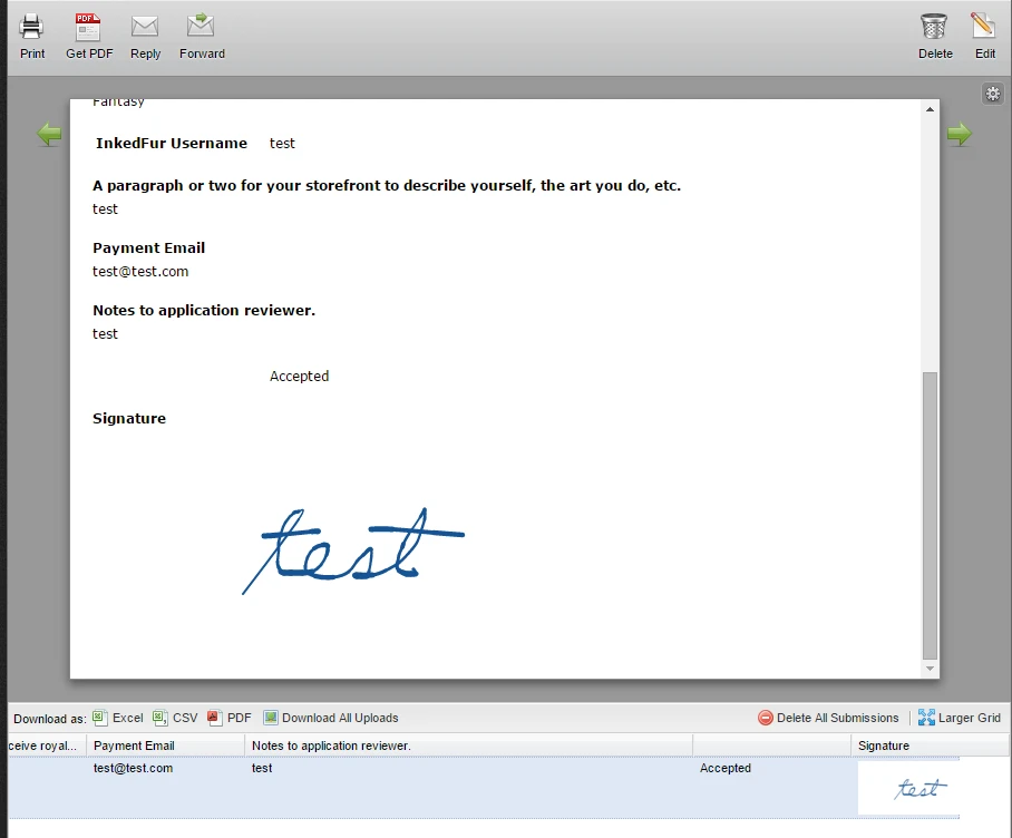 Signatures not showing on Email notifications and PDF copy of submissions Image 1 Screenshot 110