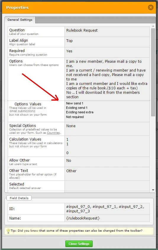 Adding alternative   option values   for checkbox and radios to be used in emails instead of their labels shown on the form Image 1 Screenshot 20