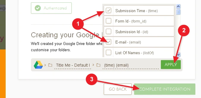 How do you change the title of the Google Drive folder created for your submissions? Image 3 Screenshot 72