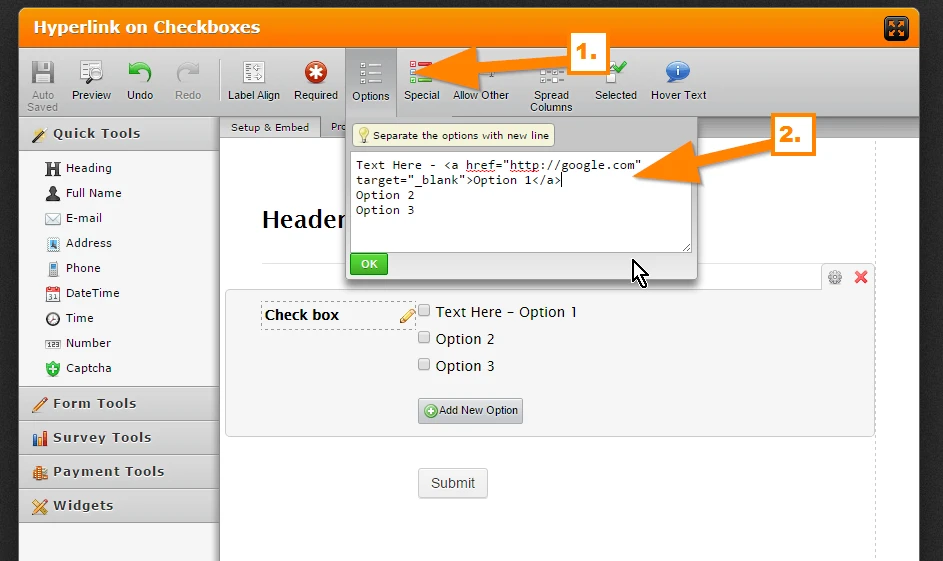 Adding hyperlinks on check box options? Image 2 Screenshot 41