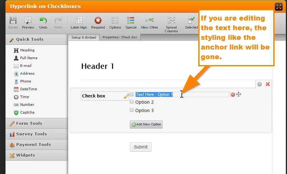 Adding hyperlinks on check box options? Image 1 Screenshot 30