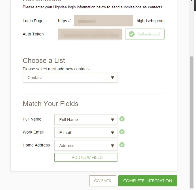Highrise Integration: Allow custom fields to be mapped to JotForm fields Image 1 Screenshot 50