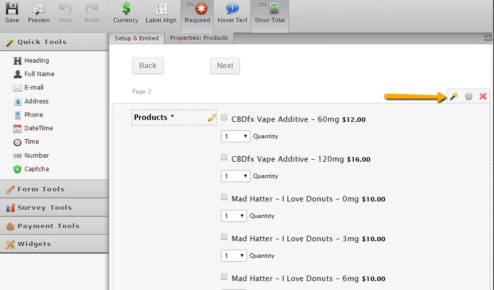 How do you edit the products/pricing in Products section of the Product Order Form template? Image 1 Screenshot 70