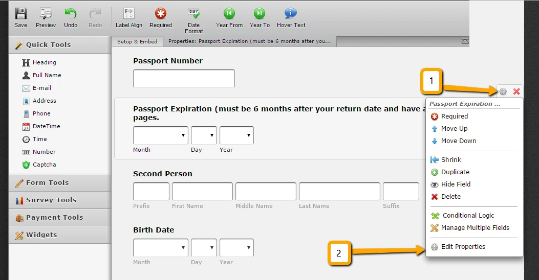 I have an expiration date for passports on my form, but 2016 is as far as it goes Screenshot 40