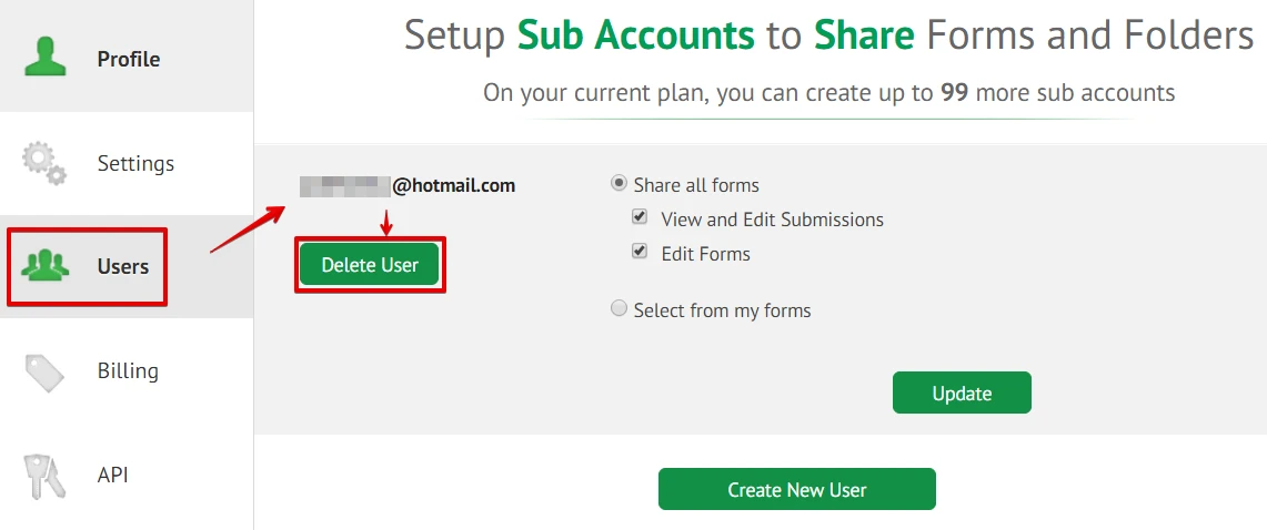 Removing a sub user account Image 1 Screenshot 20