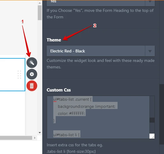 How can I customize the Form Tabs widget with some CSS code?  Image 10