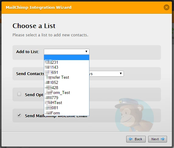 Wont let me chose a list for Mail chimp integrations Image 1 Screenshot 20
