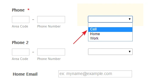 Is there a way on the phone number field to add a drop down or text box so folks can select what kind of number it is? Image 1 Screenshot 20