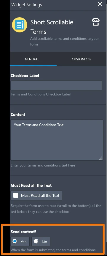 Terms and condition Short Scrollable widget which has to send the content. Image 10