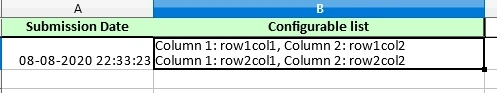 How the configurable list answer or output look like in excel? Image 21
