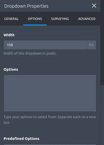 Cant get question in form to show drop down options Image 10