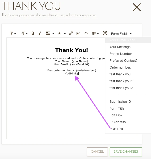 How do I show only the fields that were filled in on the thank you message? Image 3 Screenshot 82