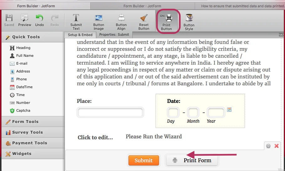 How can the respondents take the print of the form submitted? Image 1 Screenshot 40