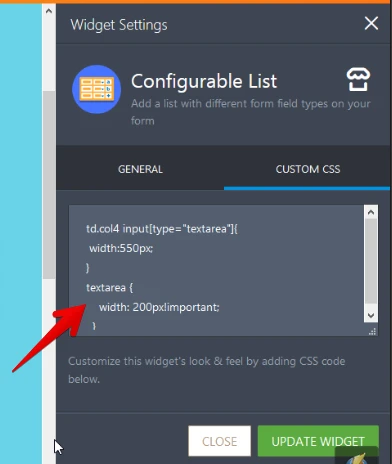 Change width of th textbox in Configurable List Image 10