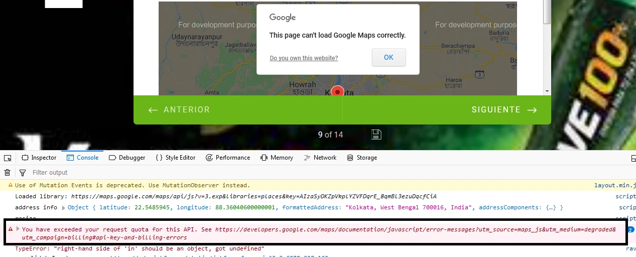 Google API limit exceeded: Geolocation on map showing error Image 10