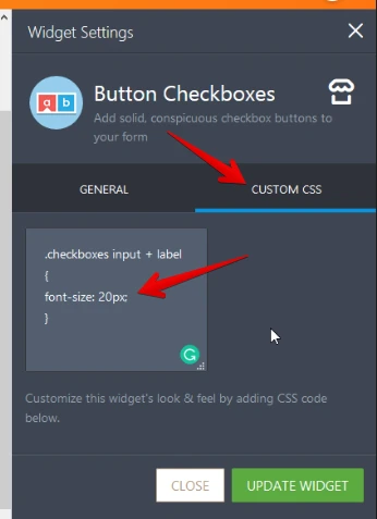 How to increase button checkbox widgets Font Size? Image 10