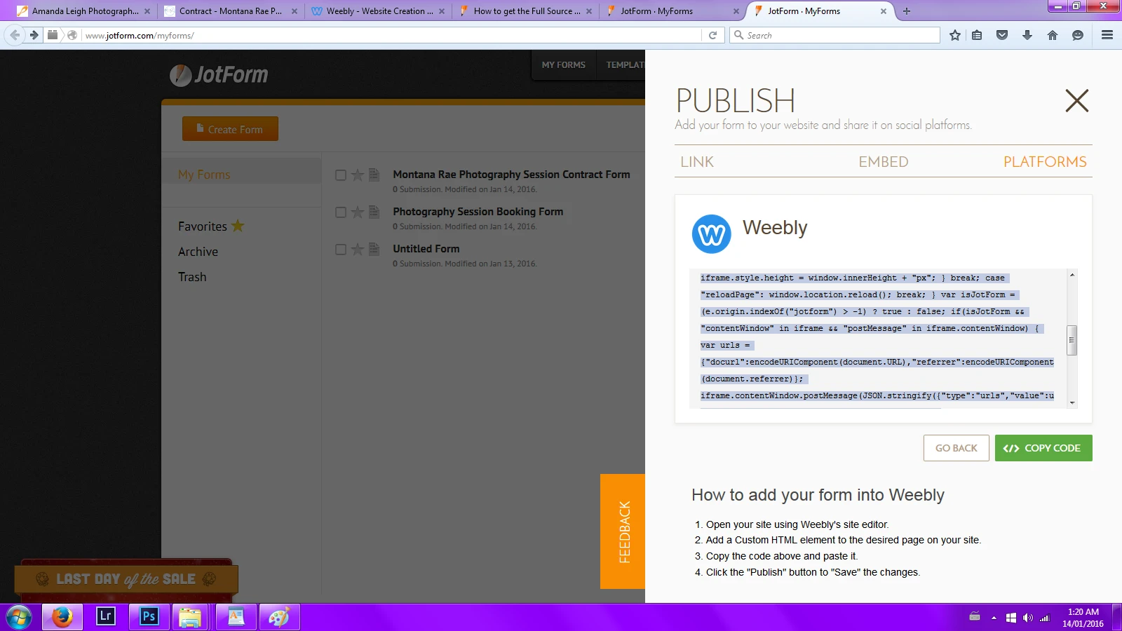 I cannot add my contract to my weebly site Screenshot 40