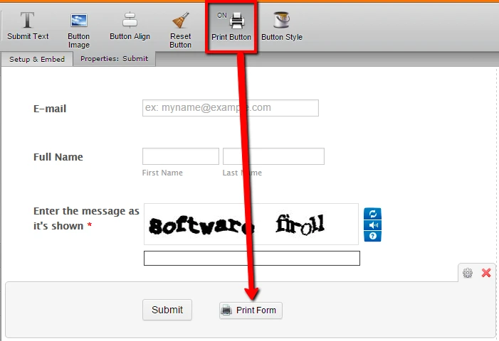 Is there an option that you can add to a form that enables the user to print the completed form? Image 1 Screenshot 20