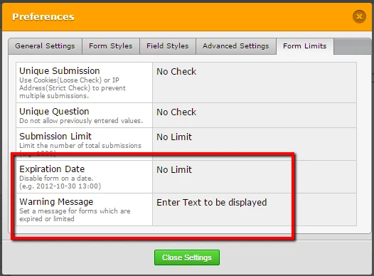 Possibility to disable the form for specific days of the week inside of Form Limits Image 1 Screenshot 20