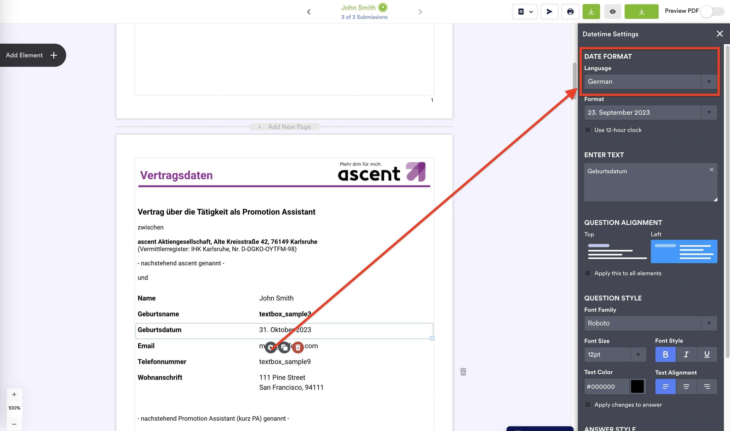 Translated language is not showing on Date fields in PDF template Image 1 Screenshot 30