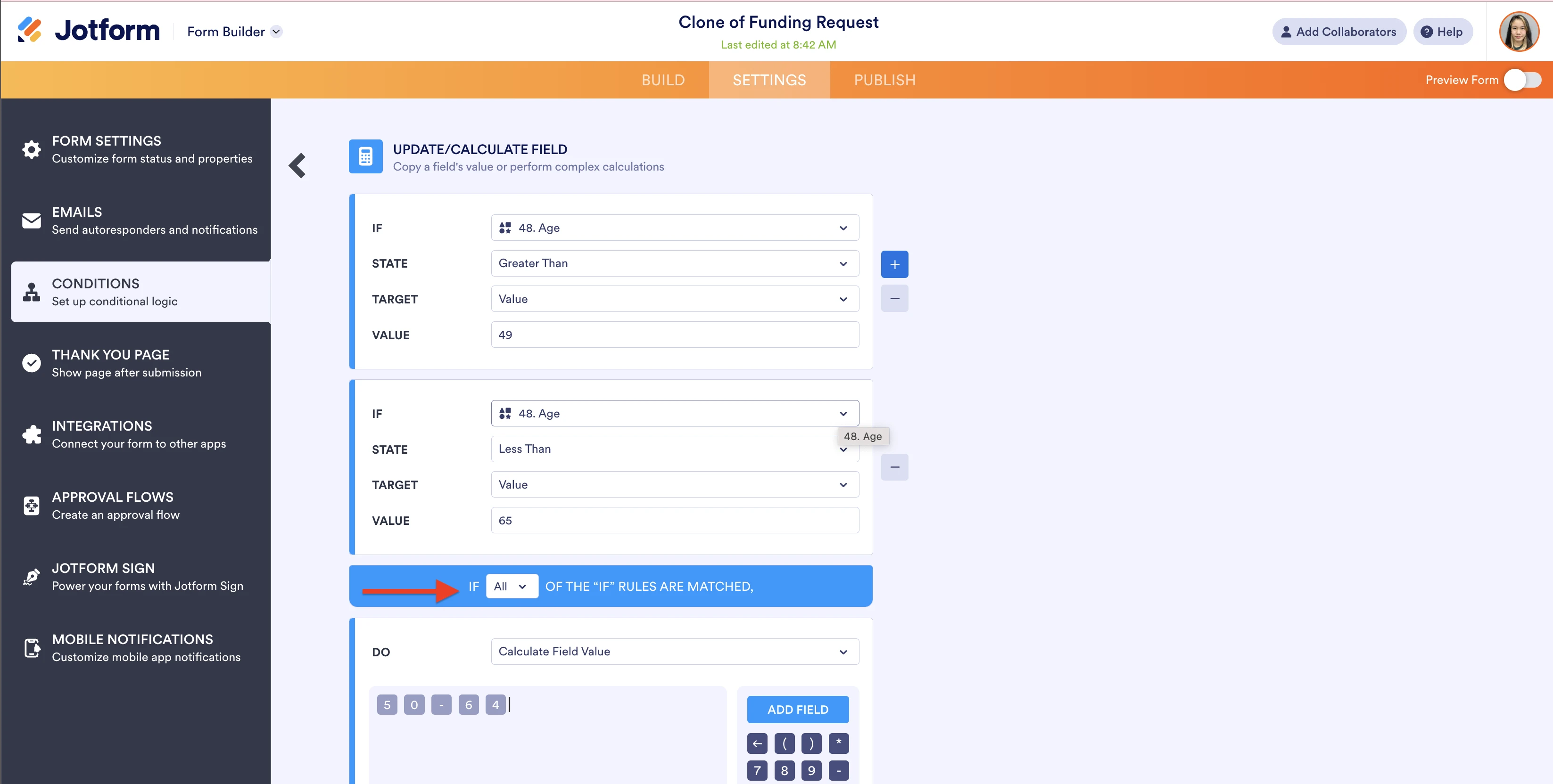 Can I calculate the Age and populate a value to another field in Jotform Tables? Image 2 Screenshot 41