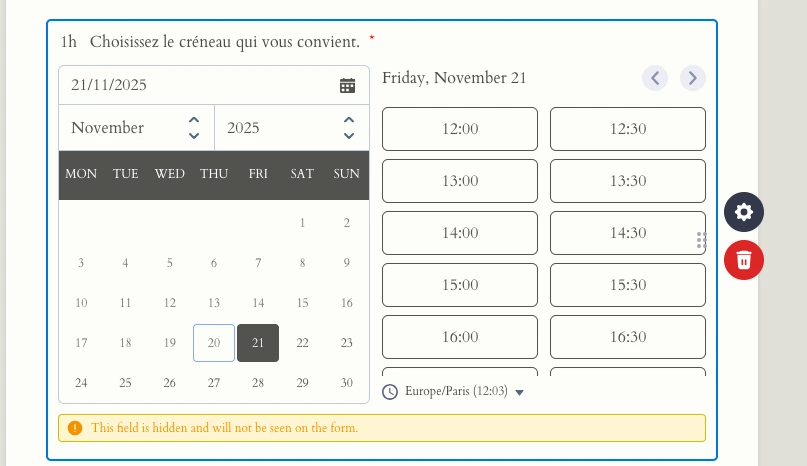 Problème avec le formulaire « prise de RDV et achat » : conditions et affichage incorrects Image 1 Screenshot 30