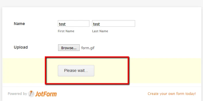 Add some message to make the submit button say processing while it uploading files Screenshot 30