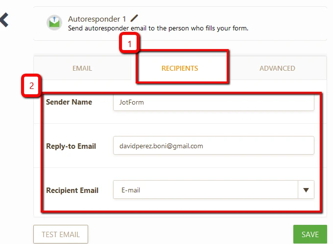 Is there a way to insert an email response from a form into the recipient field for notification emails? Image 1 Screenshot 20