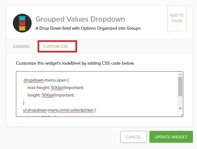 How can I increase the height on the entire Grouped Values Dropdown widget? Image 2 Screenshot 41