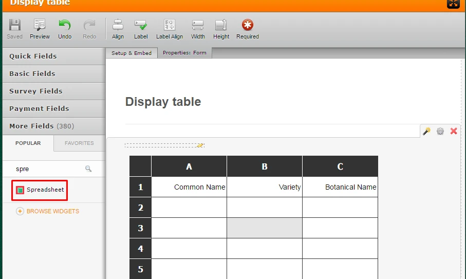 I would like to display a table in my form Screenshot 20