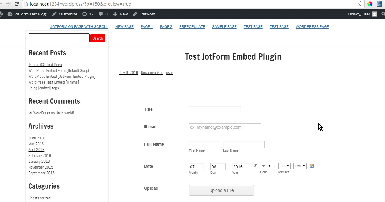 JotForm WP plugin not working on latest Wordpress build? Image 1 Screenshot 30