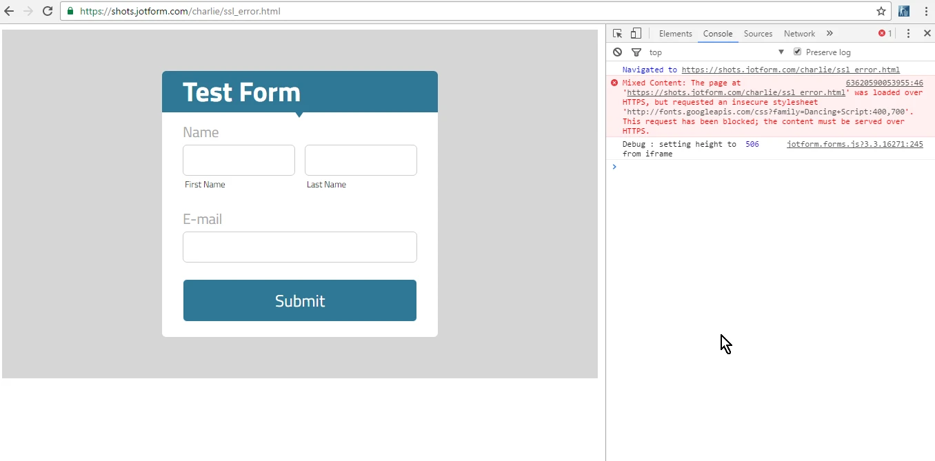 Form Theme: Embedded form shows unsecure stylesheet error in the browser console Image 1 Screenshot 20