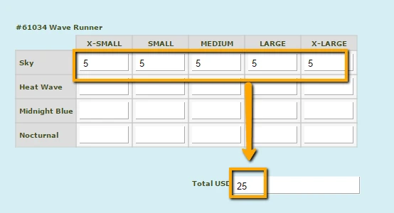 How can I create an order form with a table for the different product options? Image 3 Screenshot 62