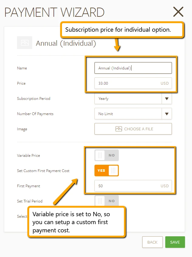 Adding setup cost to subscription payments when using variable pricing Screenshot 20
