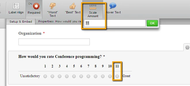 How can I add an N/A radio button to an existing row of 10 radio buttons?  Image 1 Screenshot 30
